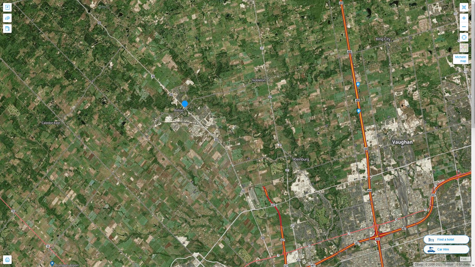 Bolton Canada Autoroute et carte routiere avec vue satellite